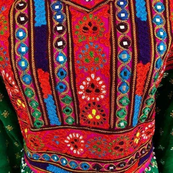 Ethnic festival party beaded mirror detailed midi tie back dress Bollywood - Picture 4 of 7